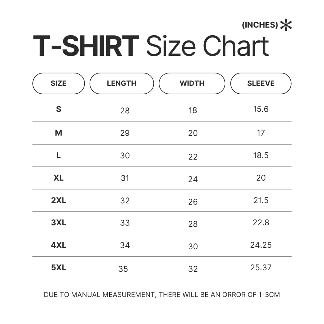 T shirt Size Chart - Chainsaw Man EU Store