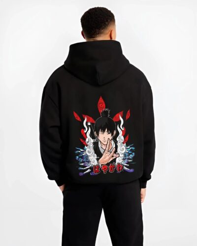KONLIO B.black hoodie male back view - Chainsaw Man EU Store
