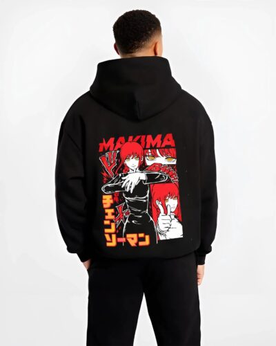 MAKCTL B.black hoodie male back view - Chainsaw Man EU Store