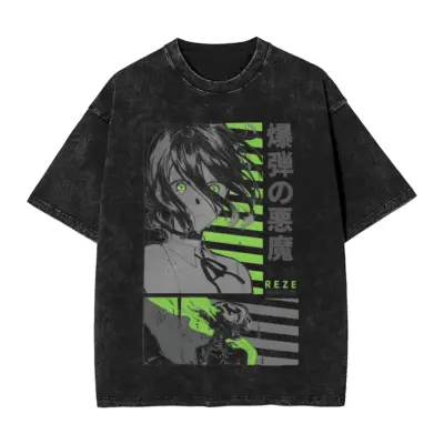 Reze Chainsaw Man Anime Mineral Washed T-shirt
