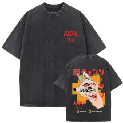 Fox Devil  Chainsaw Man Mineral Wash T-shirt