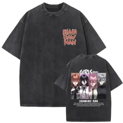Grils Devil Chainsaw Man Mineral Wash T-shirt