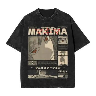Makima DesignChainsaw Man Anime Mineral Washed T-shirt