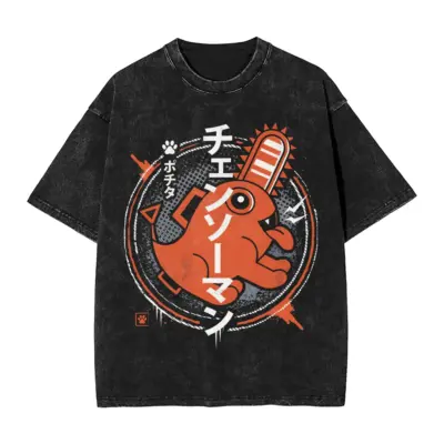 Cute Pochita Chainsaw Man Anime Mineral Washed T-shirt