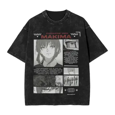 Makima Information Chainsaw Man Anime Mineral Washed T-shirt