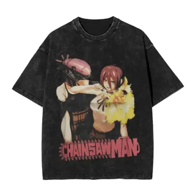 Reze and Bomb Devil Chainsaw Man Anime Mineral Washed T-shirt