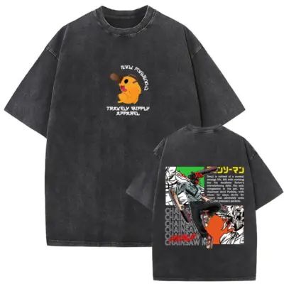 Denji Pochita Chainsaw Man Mineral Wash T-shirt