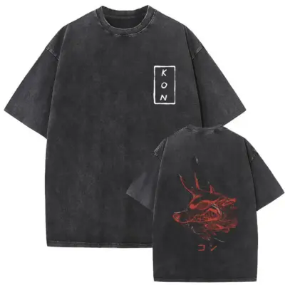 KON Fox Chainsaw Man Mineral Wash T-shirt