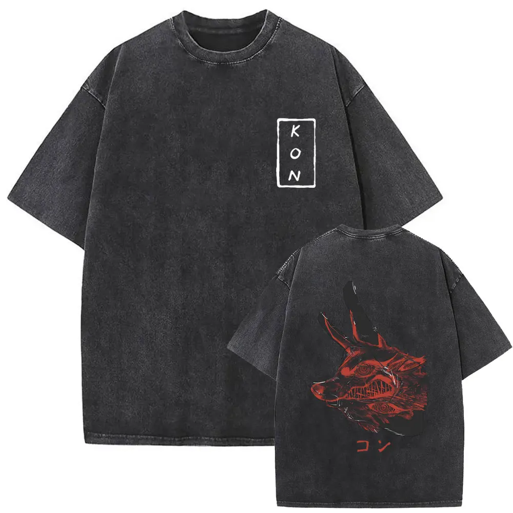 KON Fox Chainsaw Man Mineral Wash T-shirt