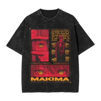 Makima Contro Demon Chainsaw Man Anime Mineral Washed T-shirt