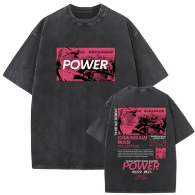 Power New Design Chainsaw Man Mineral Wash T-shirt