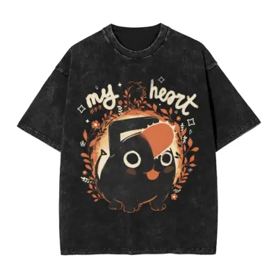 Pochita My Heart Chainsaw Man Anime Mineral Washed T-shirt