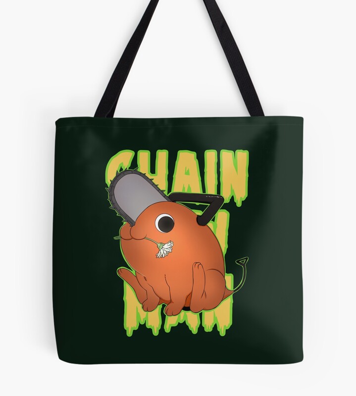 Chainsaw Man Pochita Green Background Tote Bag