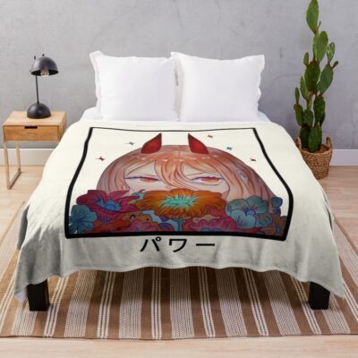Chainsaw Man Power Flowers Throw Blanket