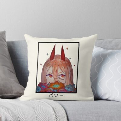 Chainsaw Man Power Flowers Throw Pillow