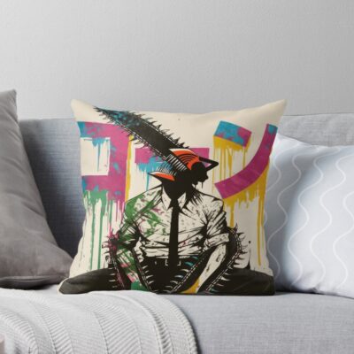 Chainsaw Man Denji Colorful Throw Pillow