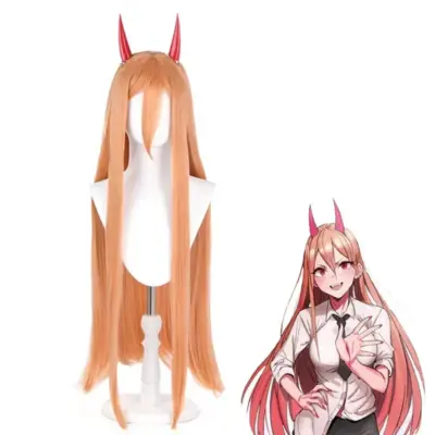 Anime Chainsaw Man Power Wig Cosplay Long Orange